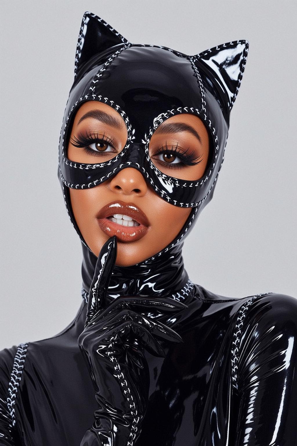 Black Latex Cat Mask Portrait reference photo