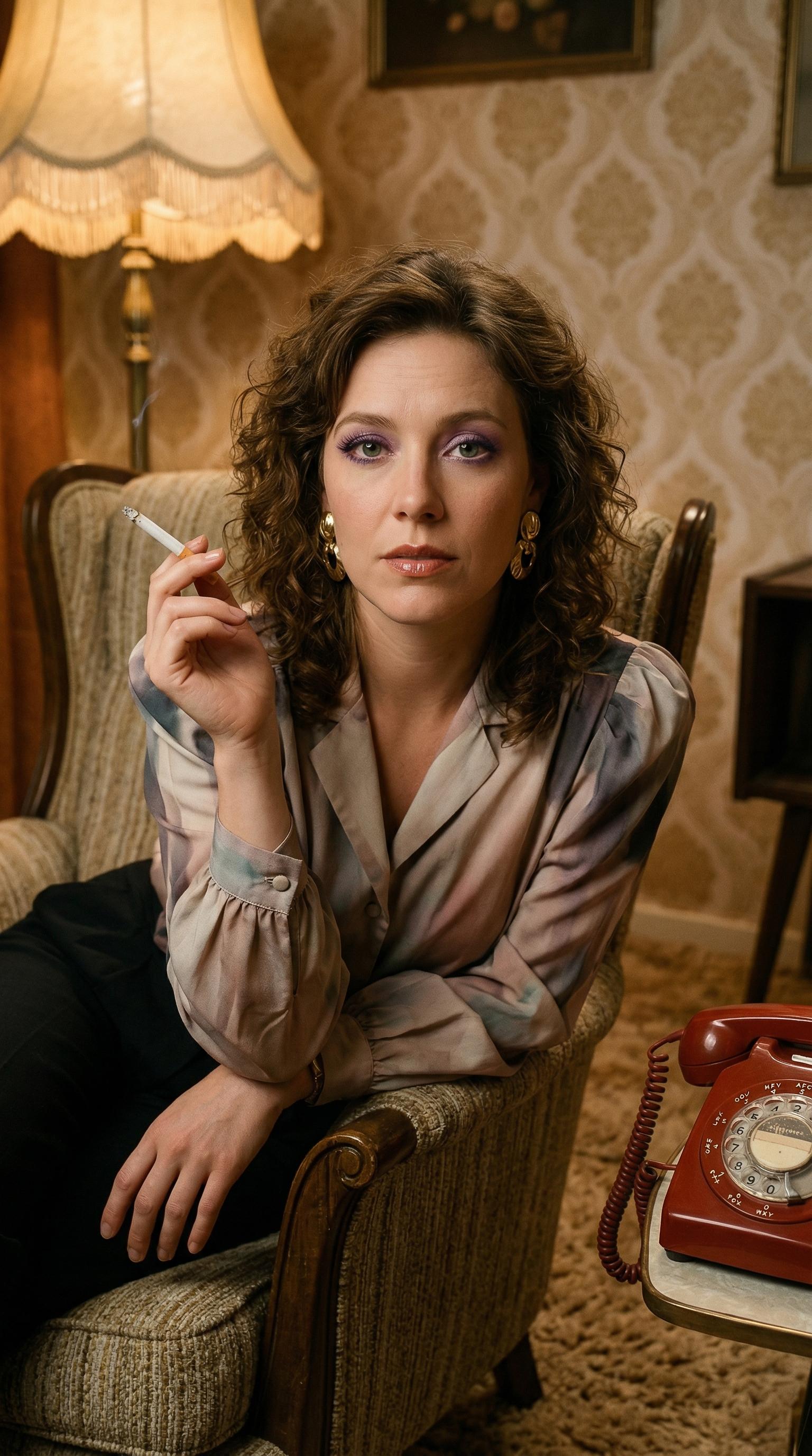 Vintage Armchair Woman Retro Portrait Purple Eyeshadow