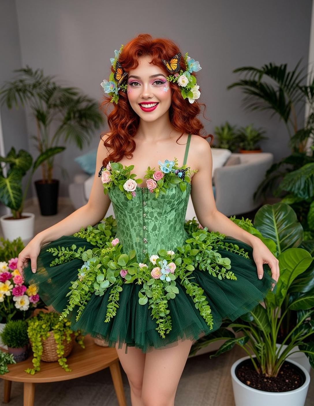 Fairycore Young Long Curly Red Fair Green reference photo