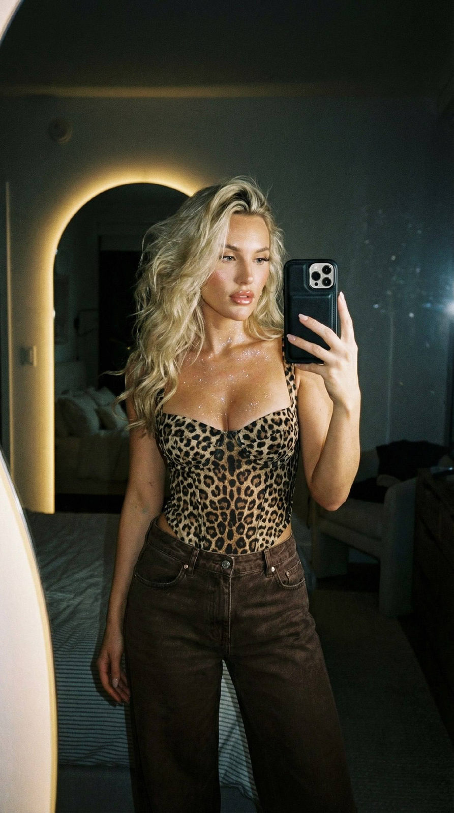 Realistic Woman Selfie Curved Mirror Bedroom