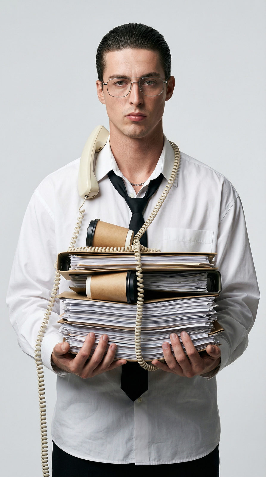 Realistic Man Office Overload Studio Portrait
