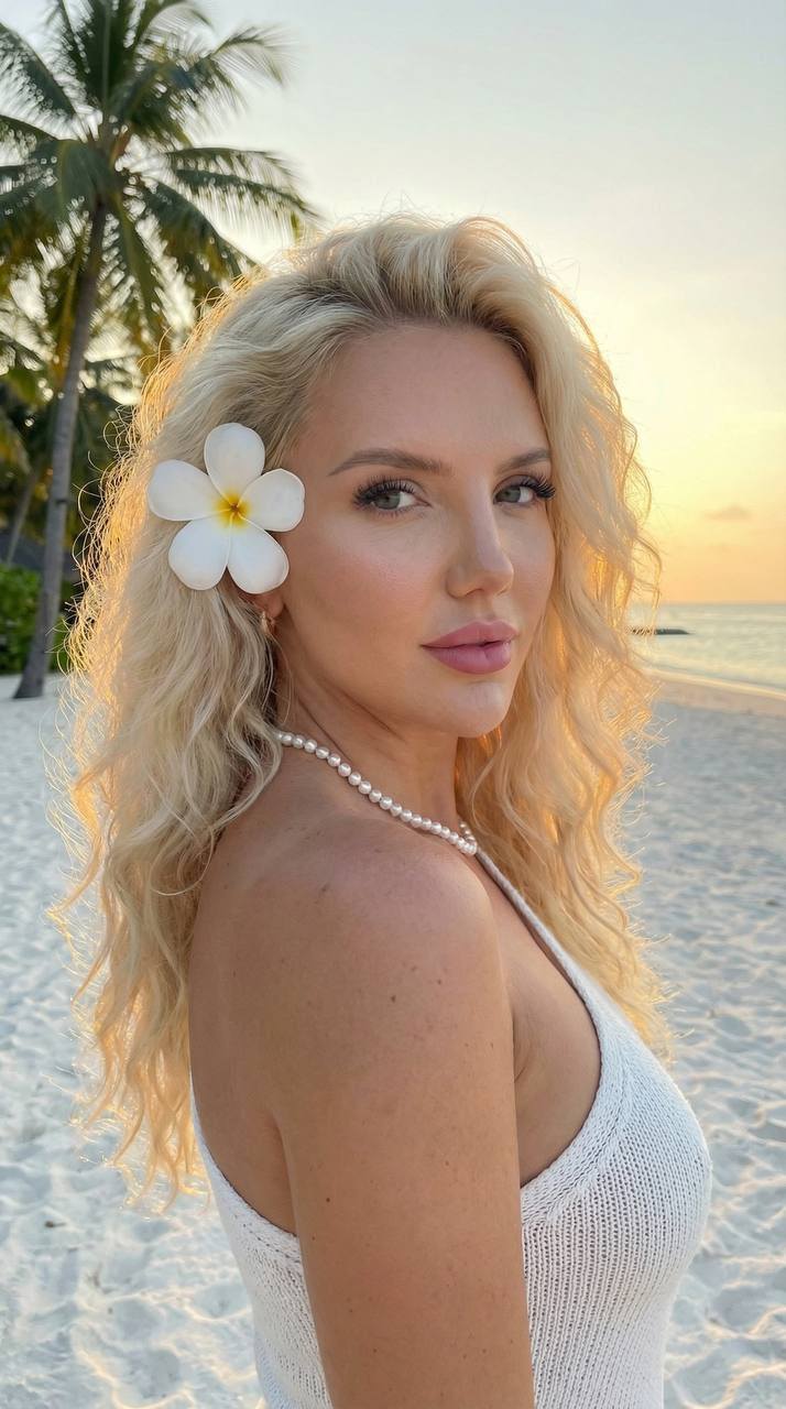 Tropical Beach Girl White Flower Pearl Necklace