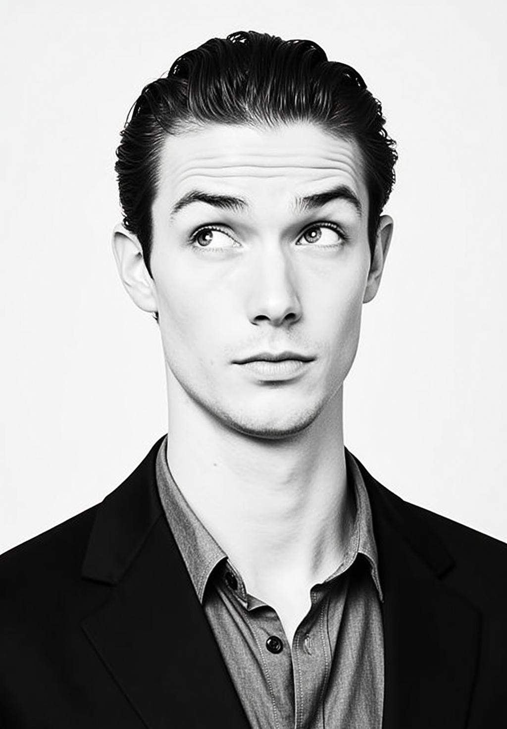 Medium Shot Black And White Photorealistic Portrait Young Man With reference photo