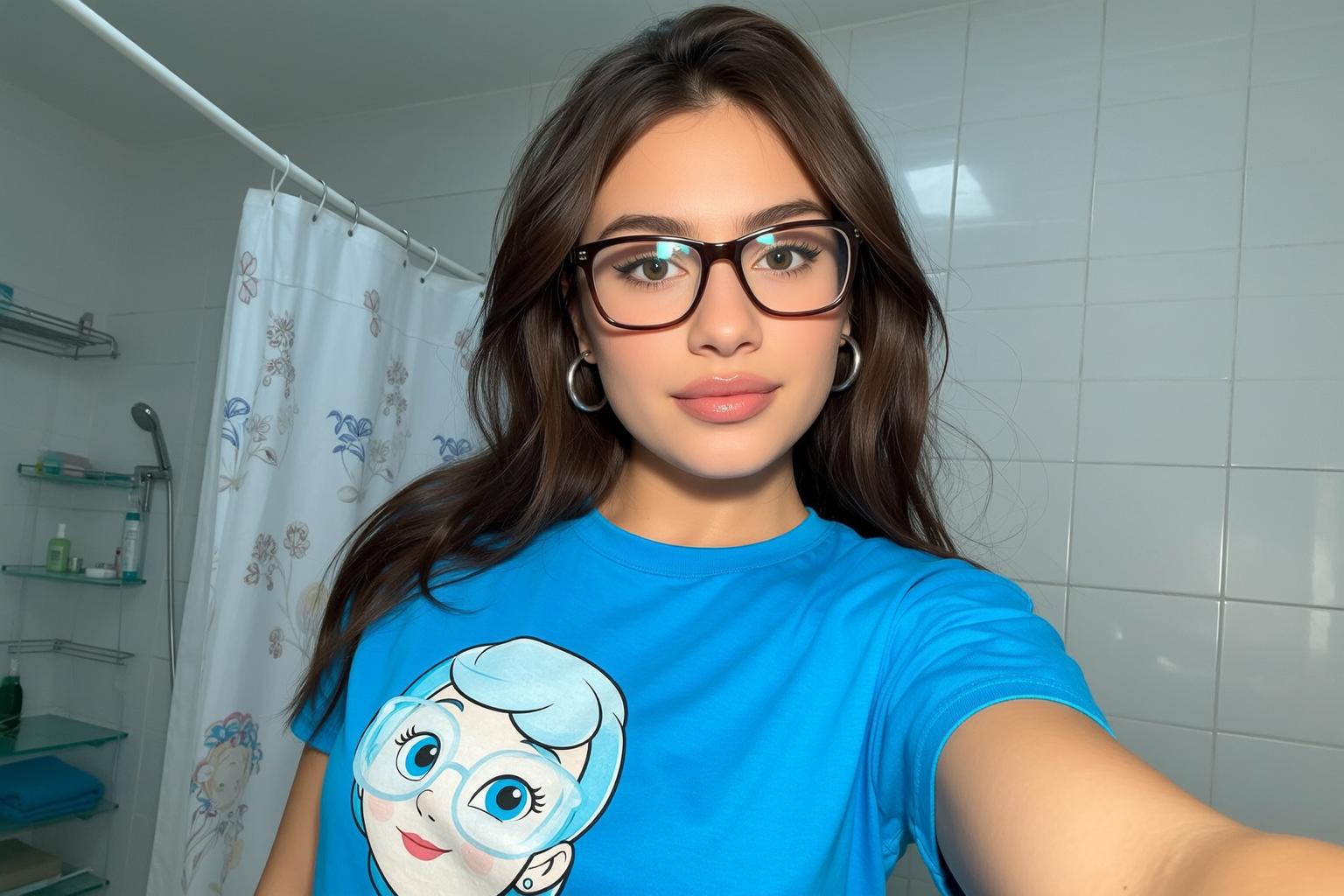Blue T Shirt Bathroom Selfie reference photo