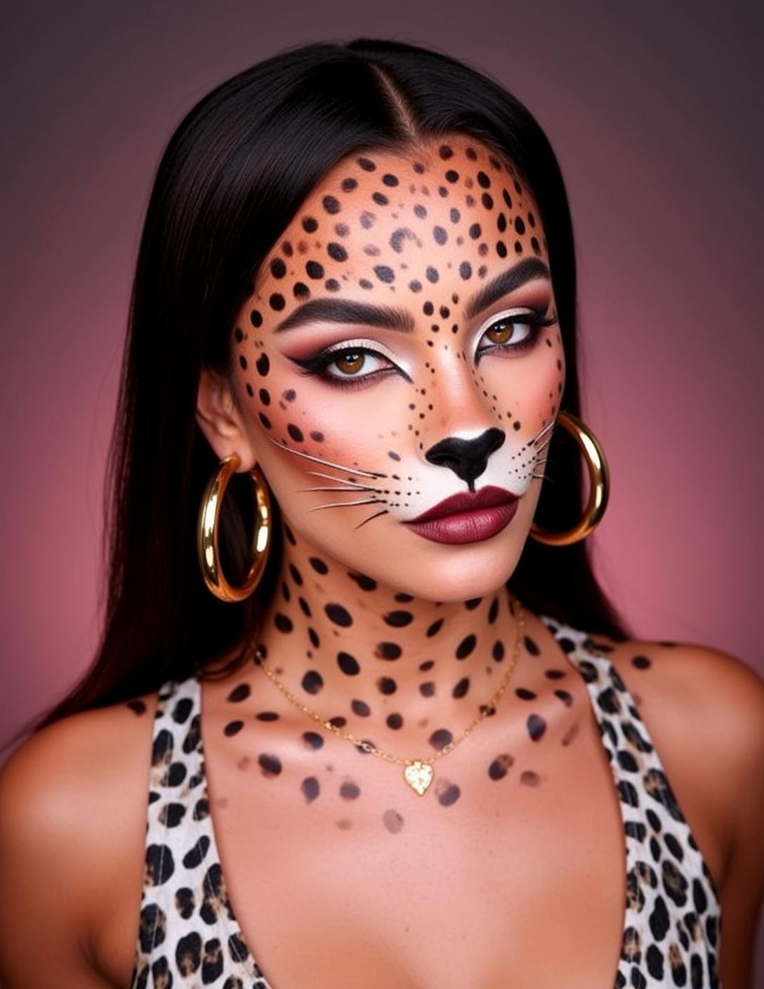 Halloween Makeup Leopard Paint Long Straight Black reference photo