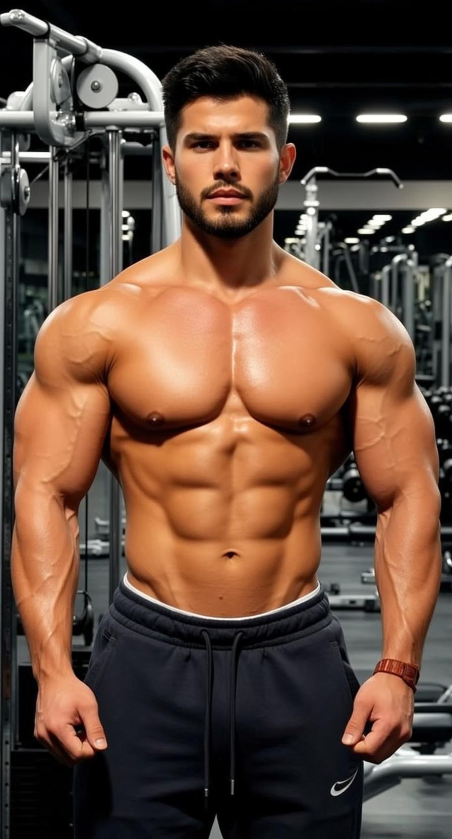 Muscular Short Dark Hair Tan Skin Sweatpants reference photo