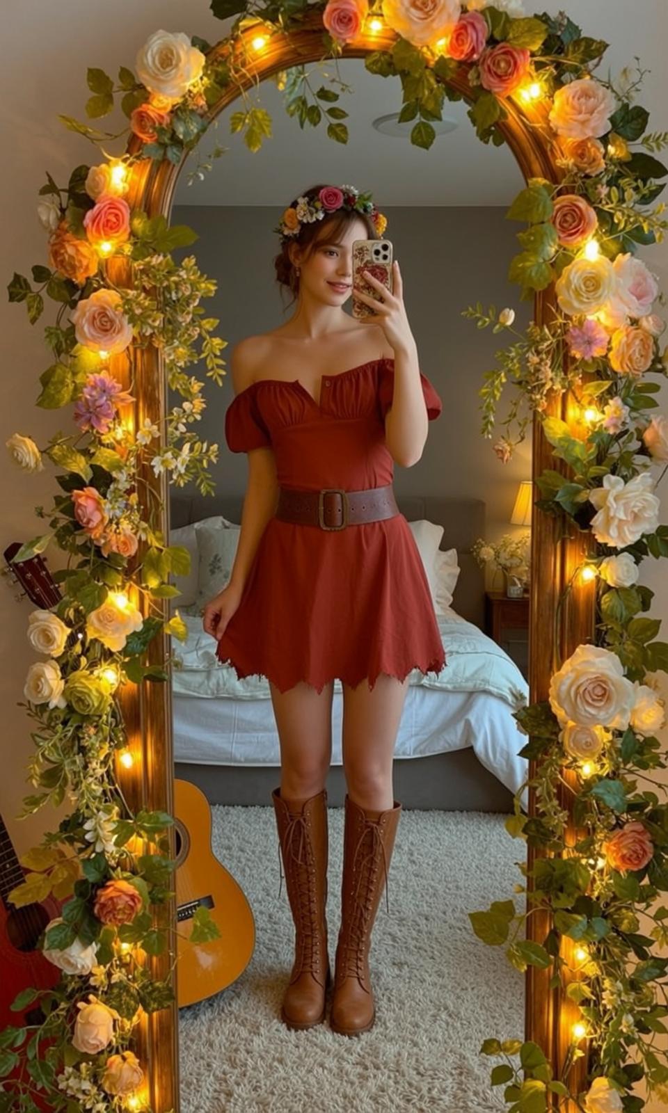 Fairycore Young Brown Pulled Back Fair Off-the-shoulder reference photo