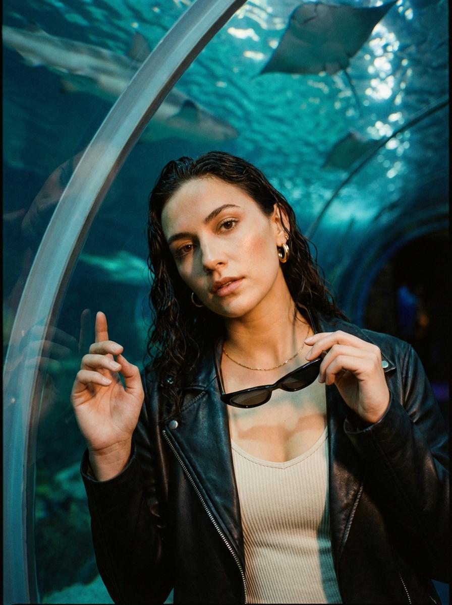 Aquarium Tunnel Fashion Portrait Mid Torso To Head reference photo
