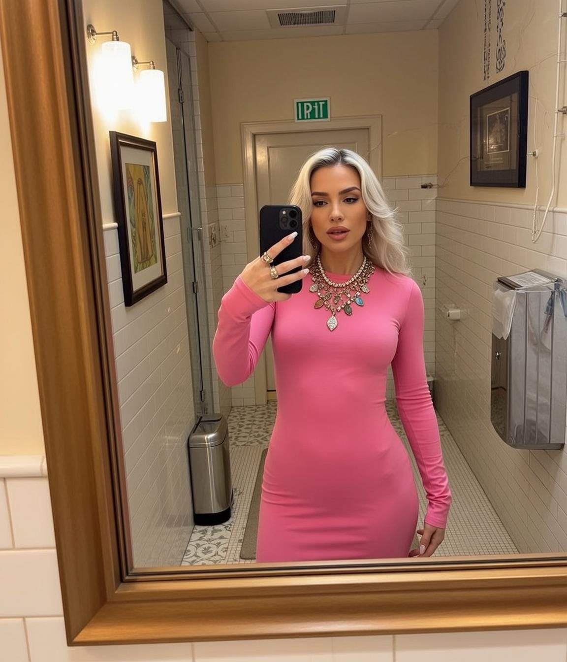 Barbiecore Standing Taking Mirror Selfie Facing Directly reference photo