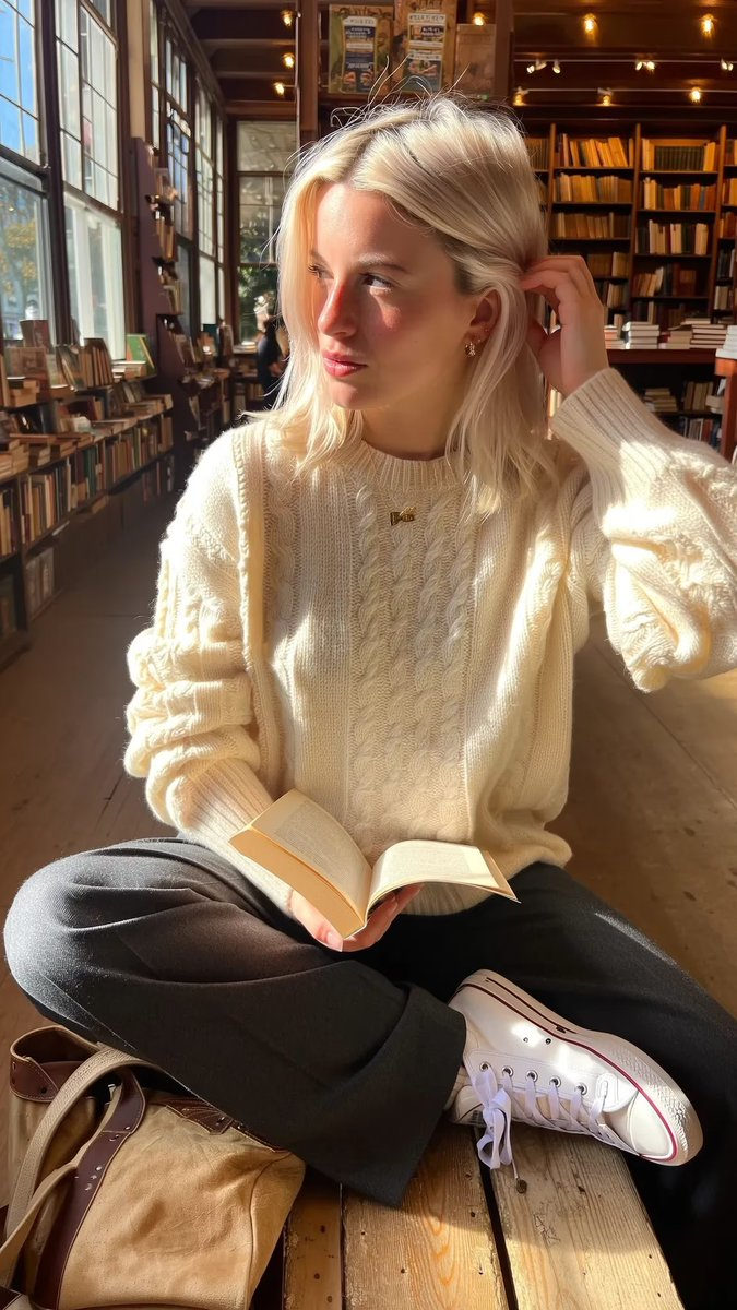 Woman Platinum Hair Bookshop Candid Iphone