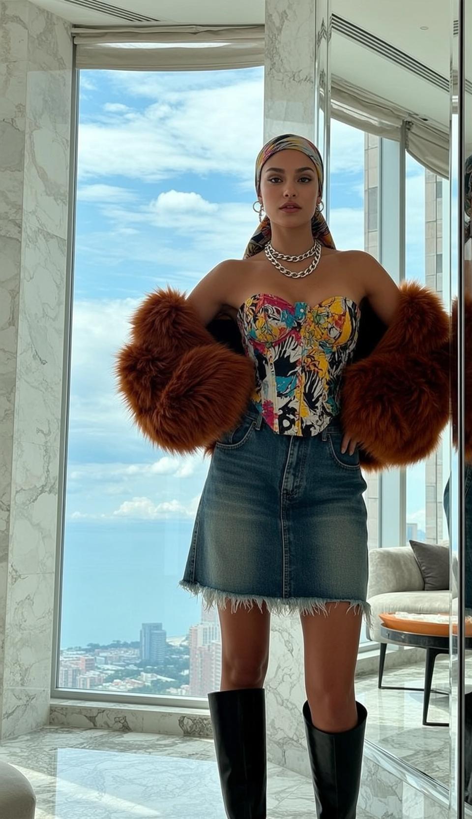 Baddie Stands Facing Forward Her Hands Hips reference photo