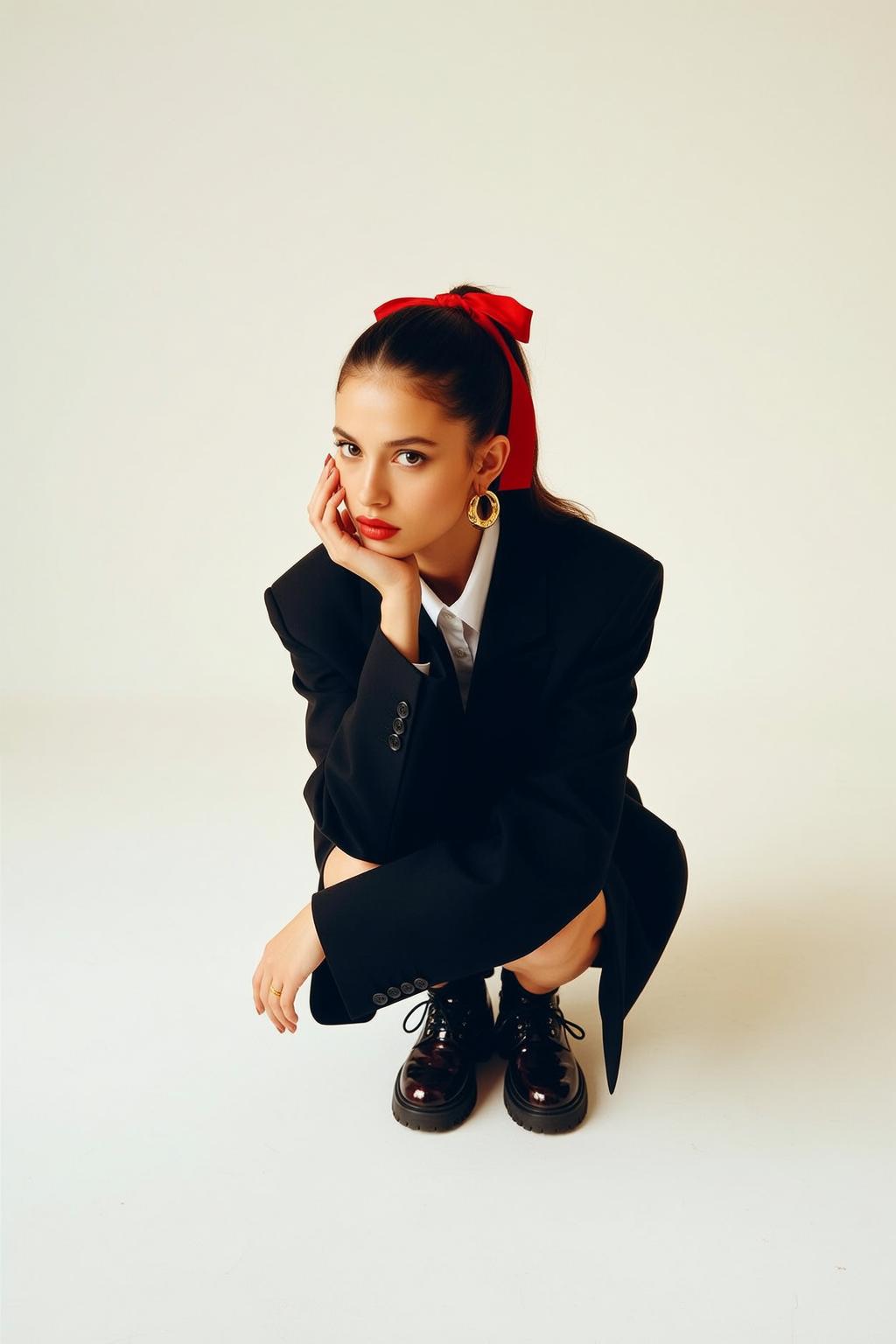 Creative Crouched Low Facing Her Head Tilted reference photo