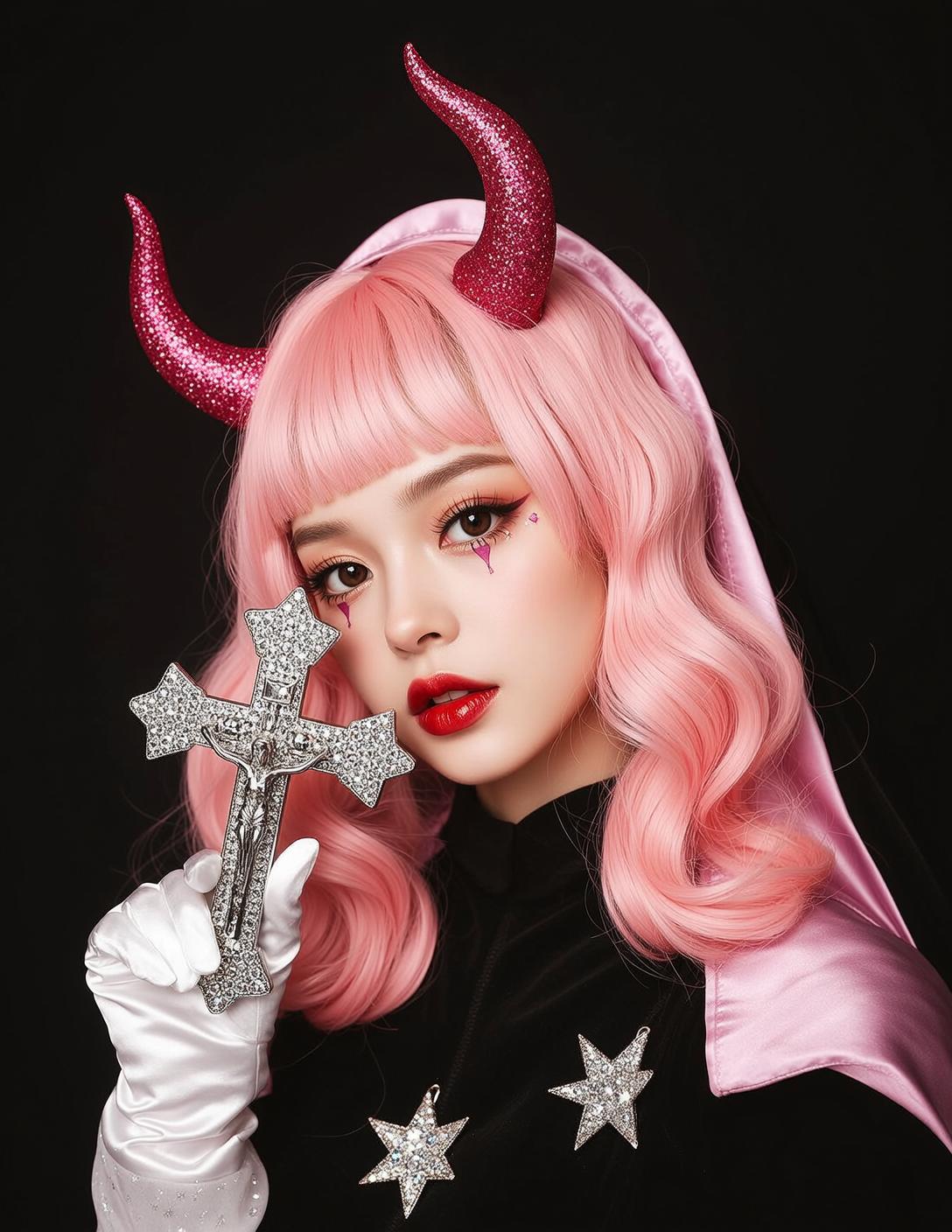 Pink Wig Devil Horns reference photo