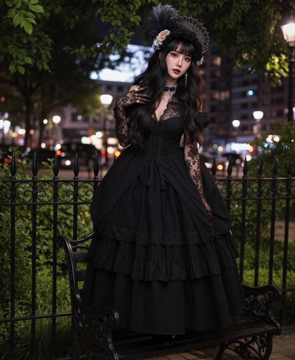Gothic Bench Night Scene reference photo