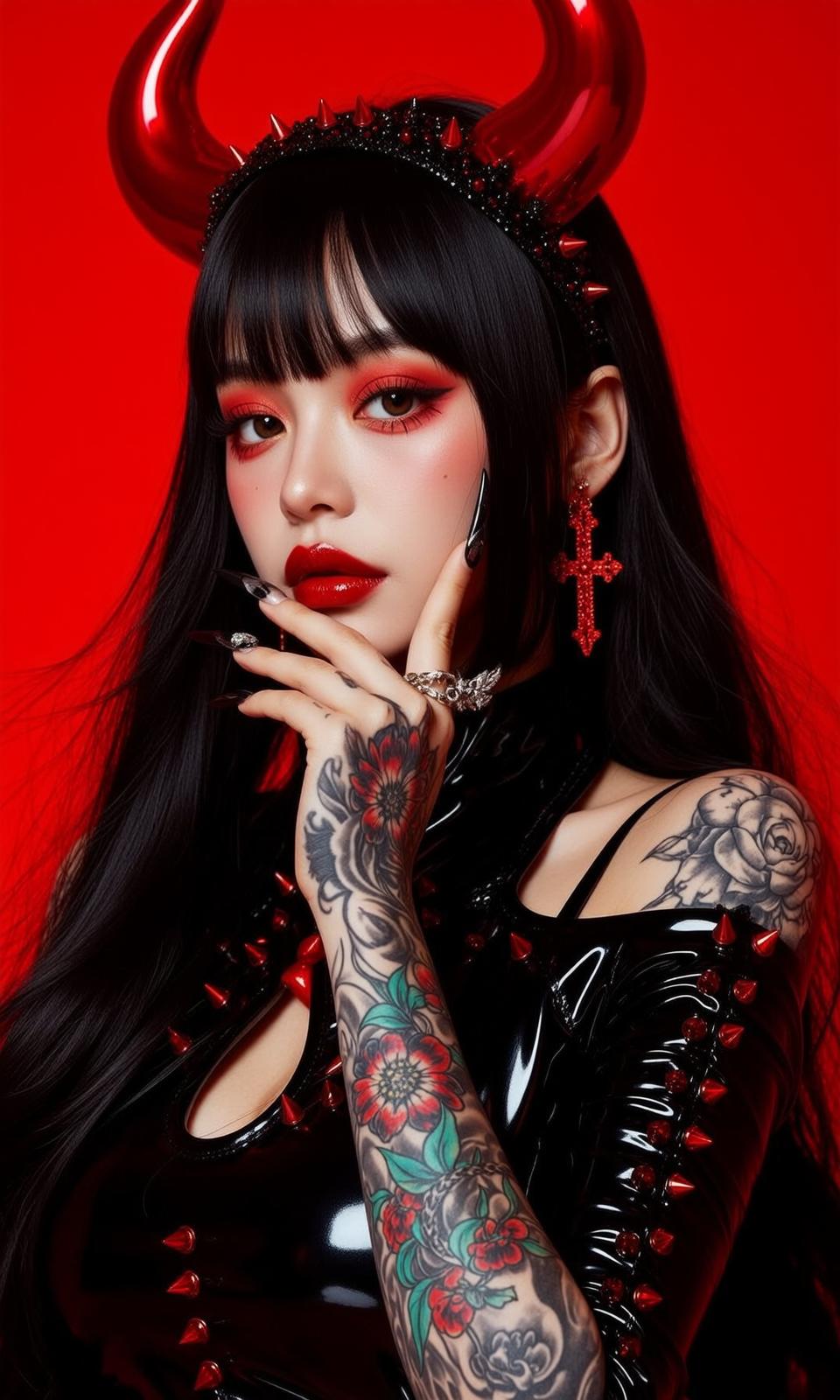 Red Spiked Latex Studio Look reference photo