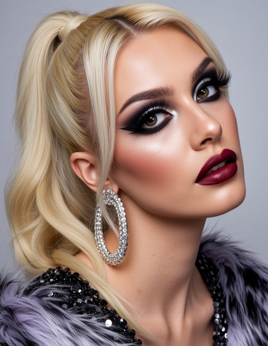 Halloween Makeup Blonde Ponytail Wavy Fair Glowing reference photo