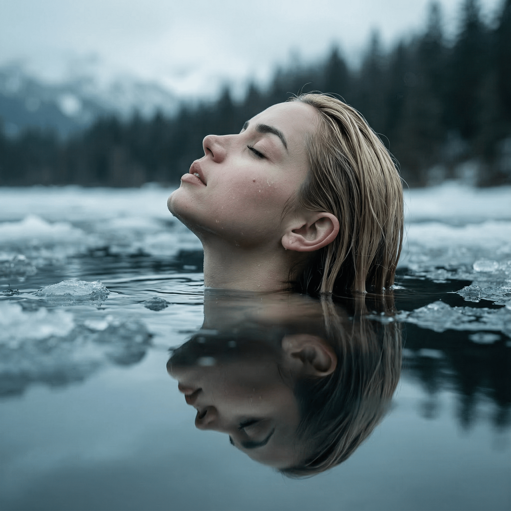 Frozen Lake Woman Cinematic Realistic