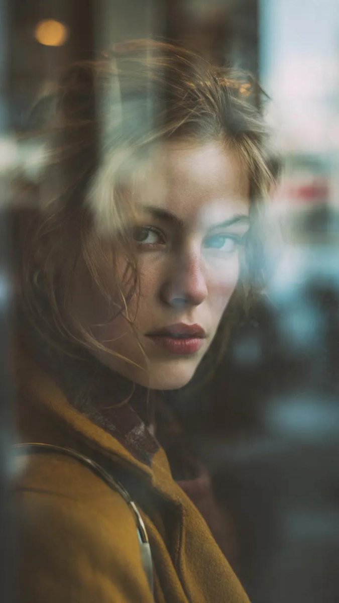 Woman Reflection Glass Window Layered City