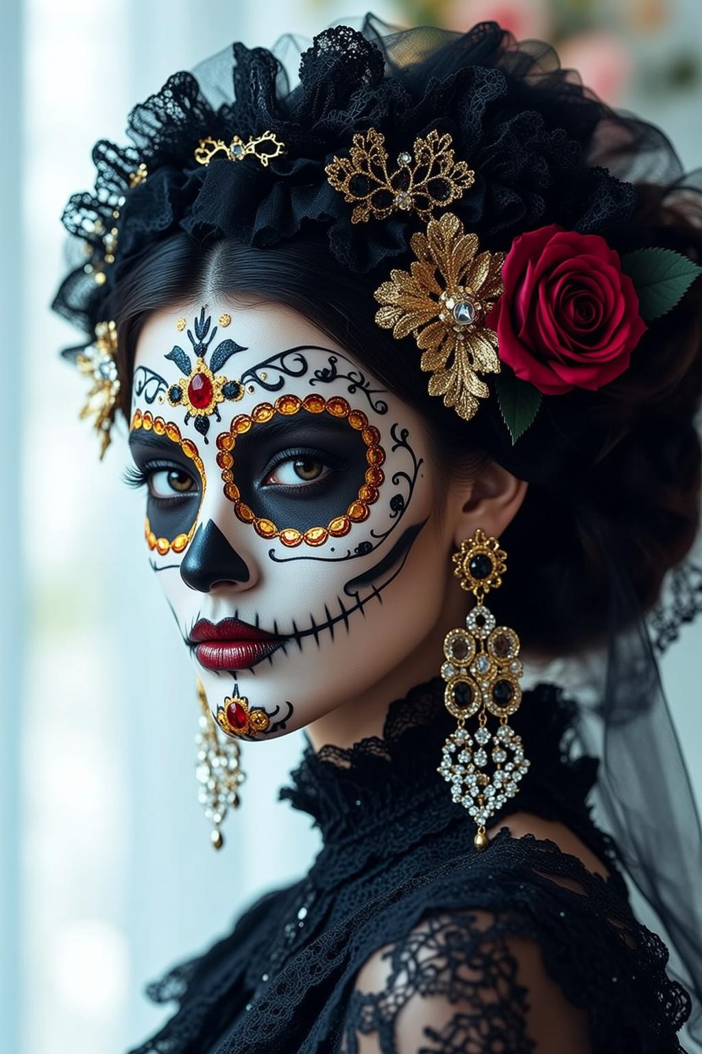 Halloween Makeup Sugar Skull Dark Brown Styled reference photo