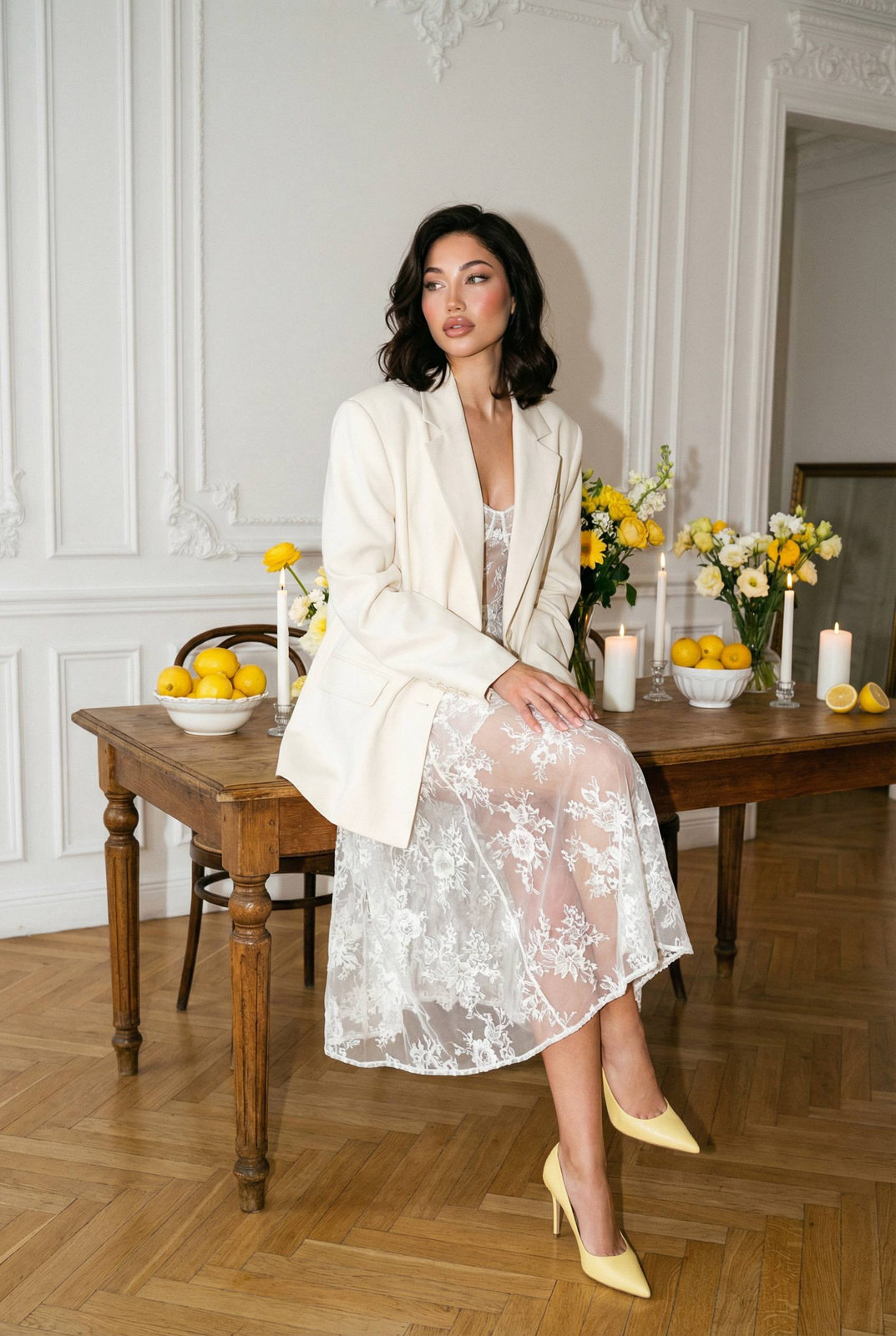 Realistic Interior Fashion Portrait Yellow White