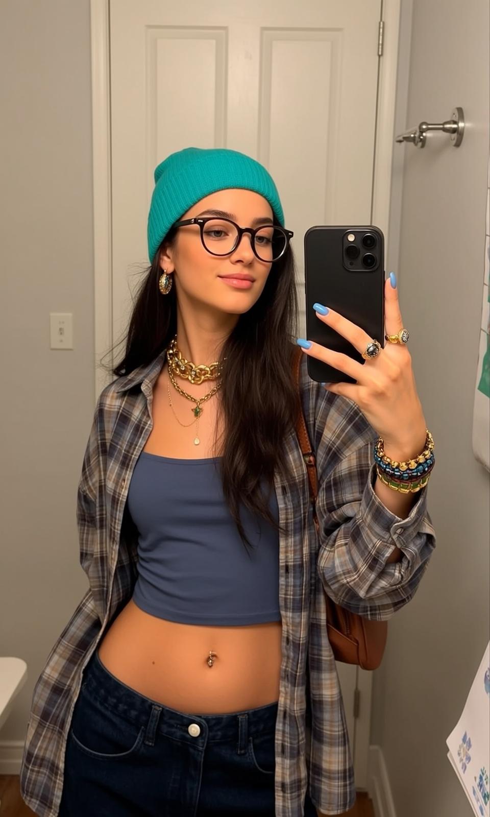 Blue Tube Top Bathroom Selfie reference photo