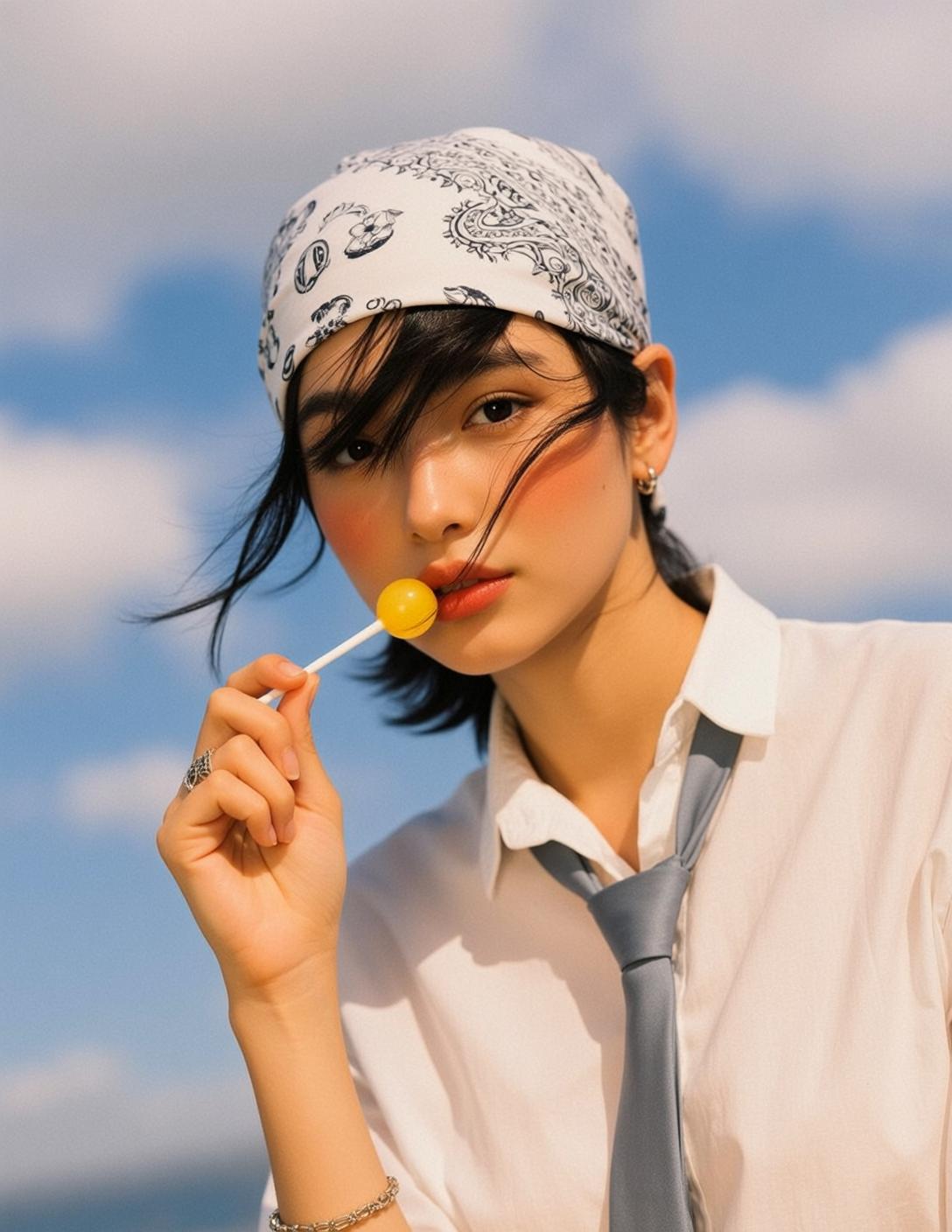 Young Black Short Bangs Fair Rosy Cheeks reference photo