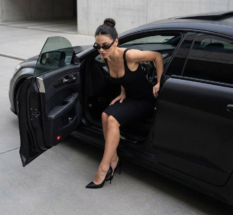 Woman Exiting Black Matte Mercedes Realistic