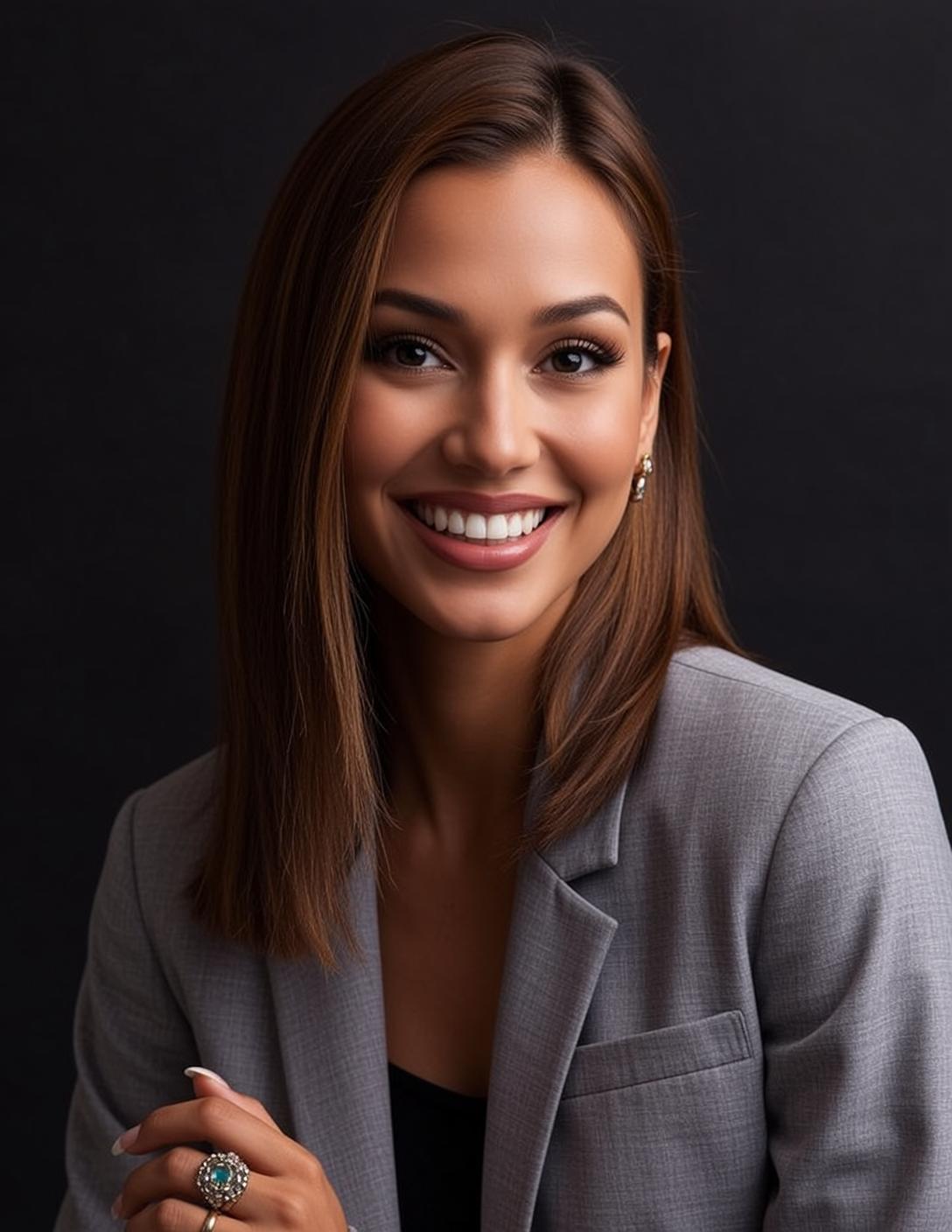 Luxury Medium Length Brown Hair Tan Skin reference photo