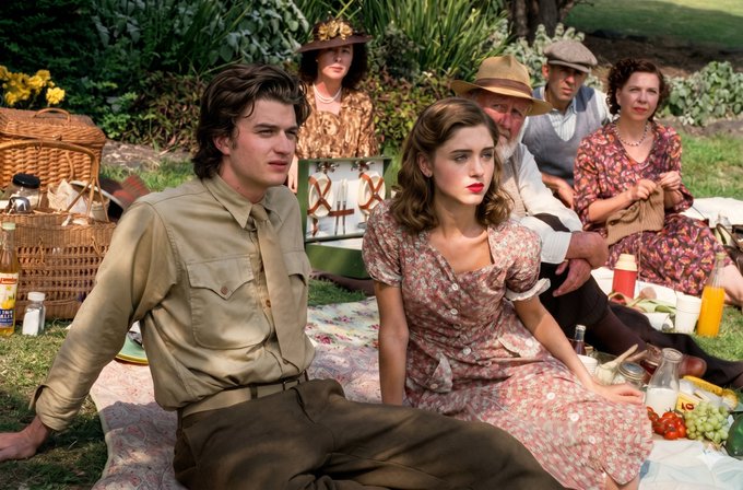 Vintage Couple Sunlit Garden Picnic Grapes