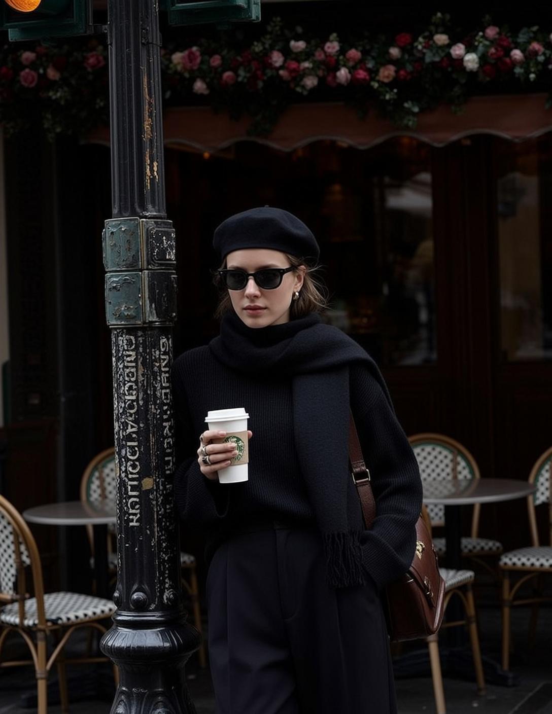Black Scarf Cafe Street Style reference photo