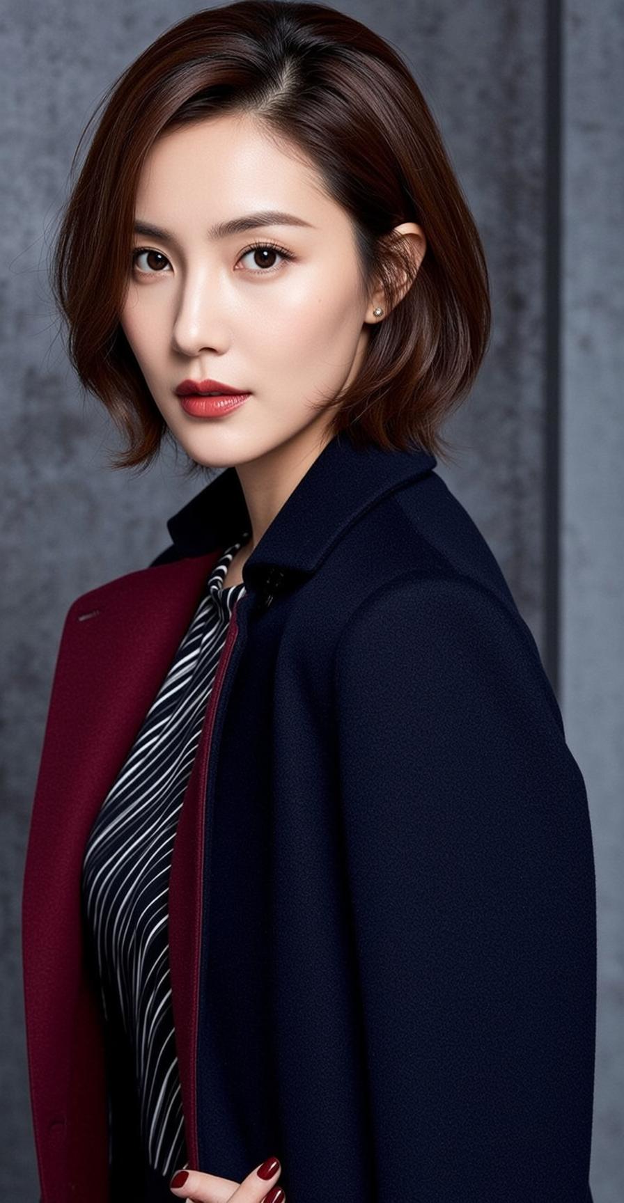 Luxury Young Asian Short Dark Brown Wavy reference photo