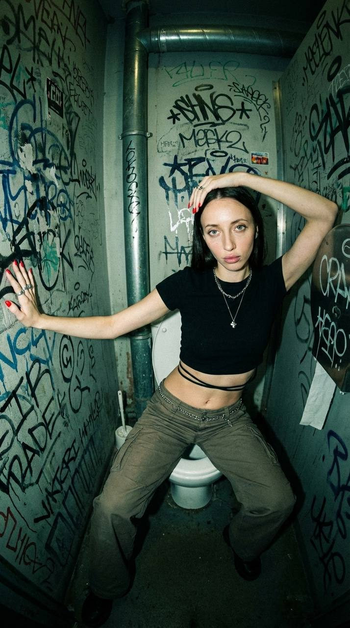 Gritty Graffiti Restroom Fisheye Portrait