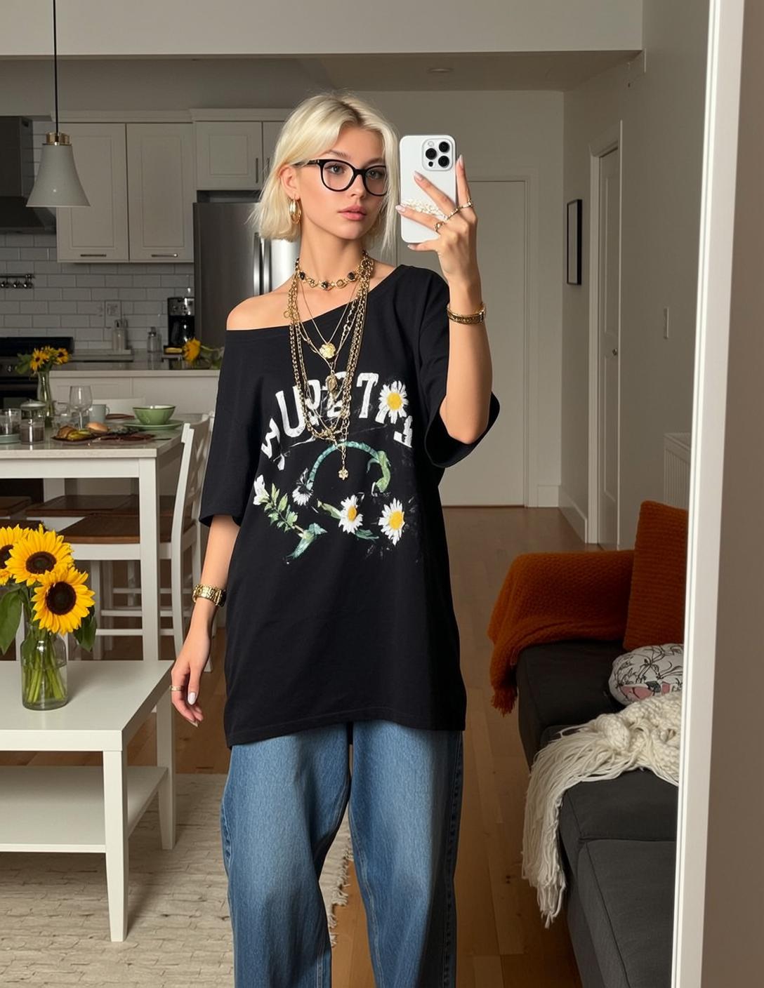 Floral Graphic Tee and Baggy Jeans reference photo