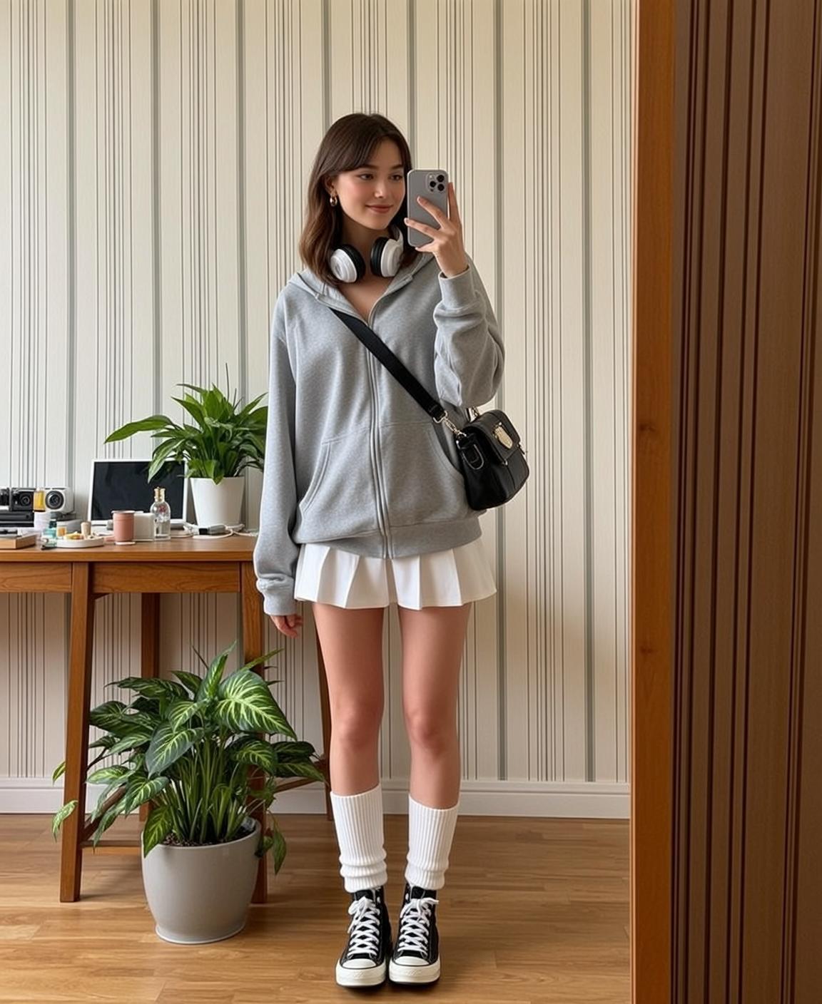 Grey Hoodie Mirror Selfie reference photo