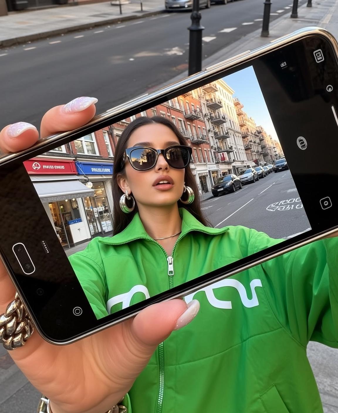 White Jacket Holding Phone reference photo