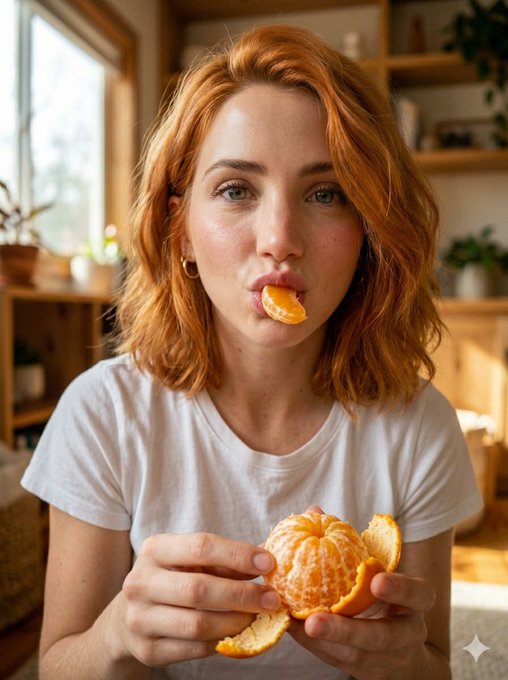Sydney Sweeney Playful Tangerine Pout Close Up