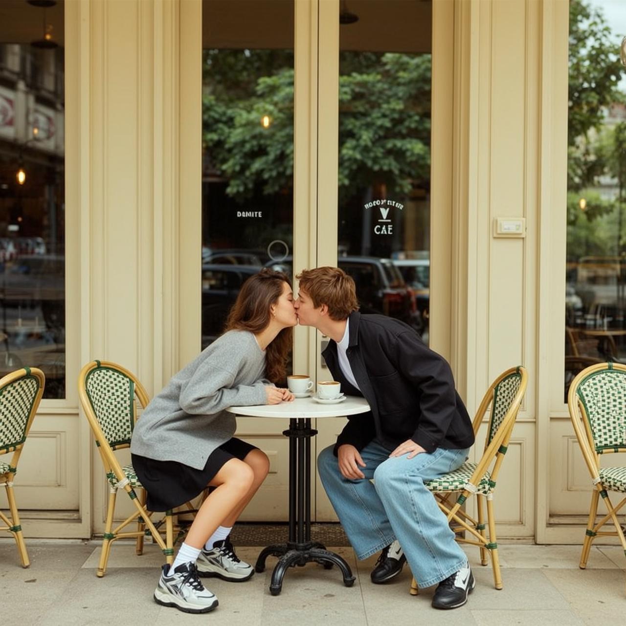Outdoor Cafe Kiss Moment reference photo