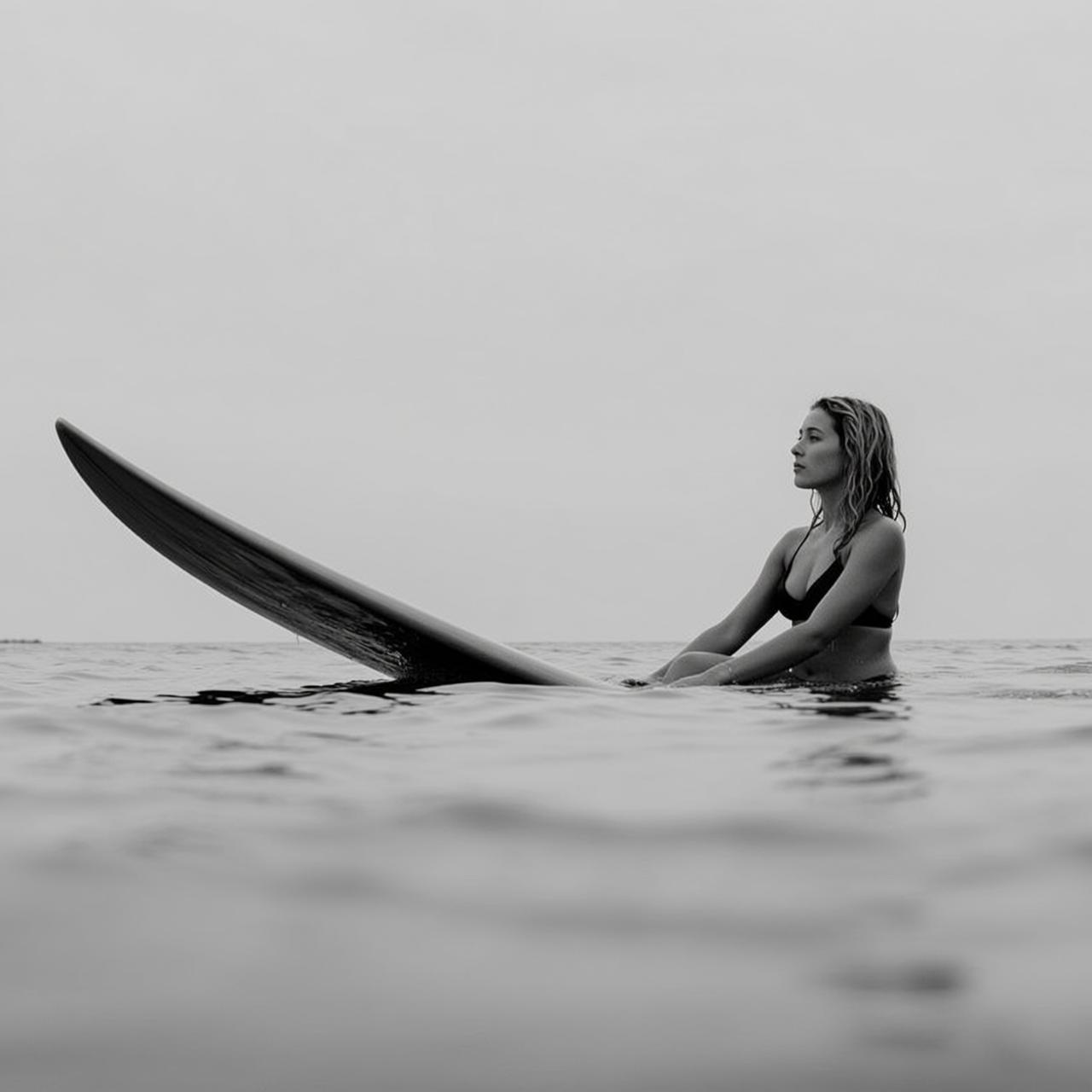 Black And White Medium Shot Photograph Shows Woman With Wet reference photo