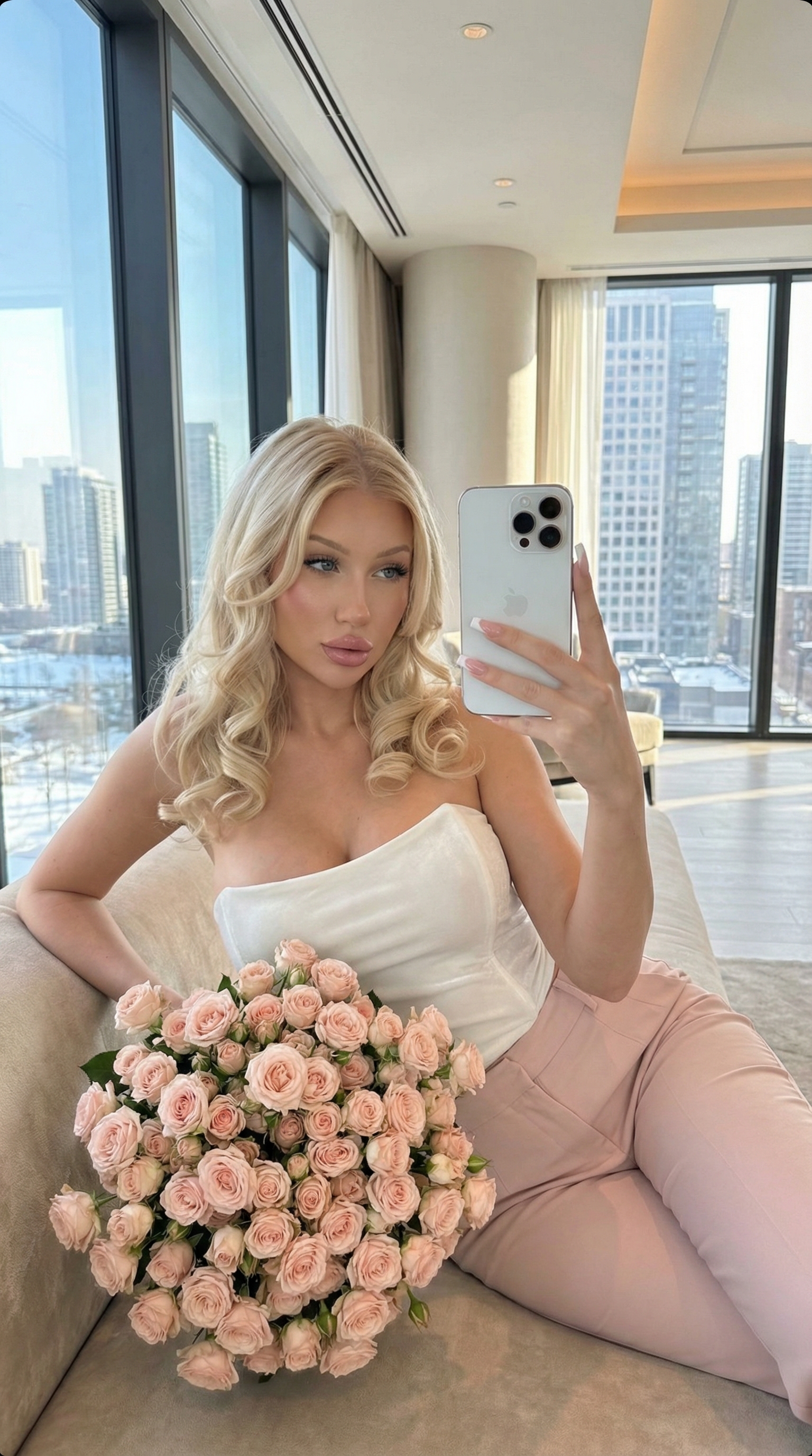 Realistic Hotel Lobby Mirror Selfie Roses