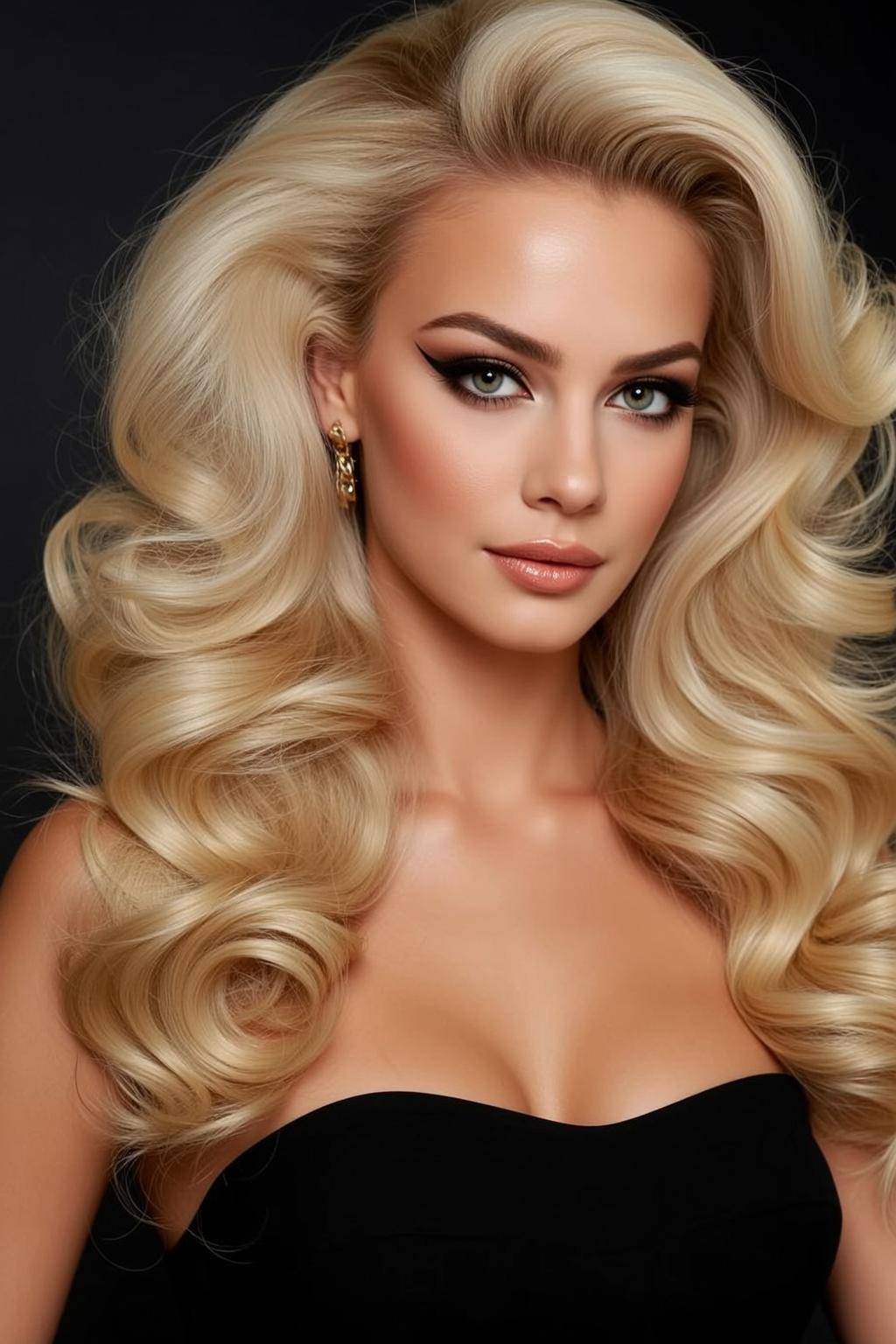 Glamorous Blonde Woman Studio Portrait Gold Earrings reference photo