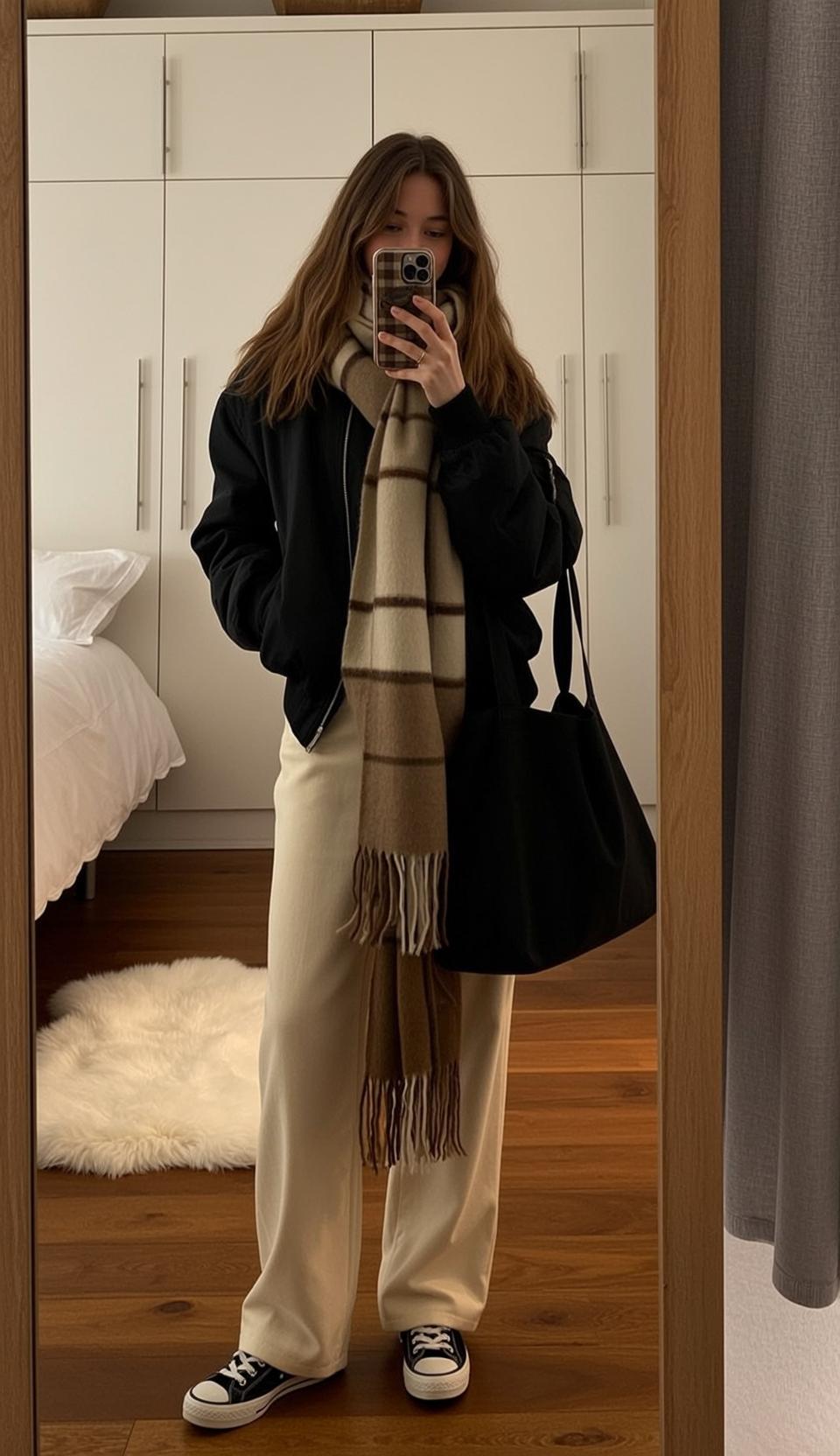 Explore Stands Facing Mirror Holding Phone Take reference photo