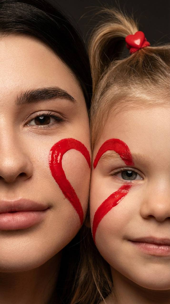 Realistic Mother Child Heart Portrait