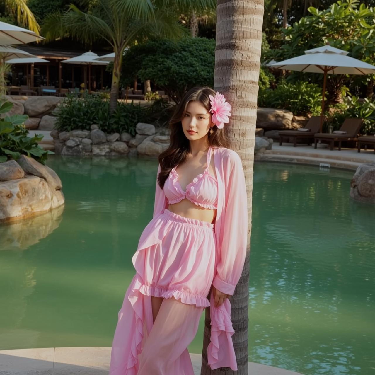 Pink Ruffle Poolside Palm Look reference photo