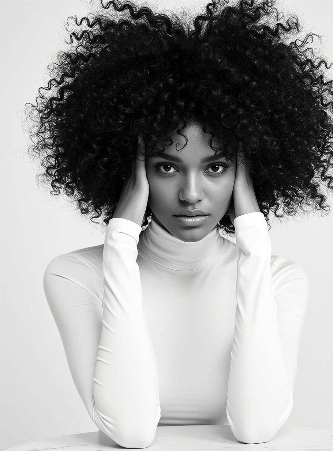 Black And White Medium Shot Portrait Young Black Woman With reference photo