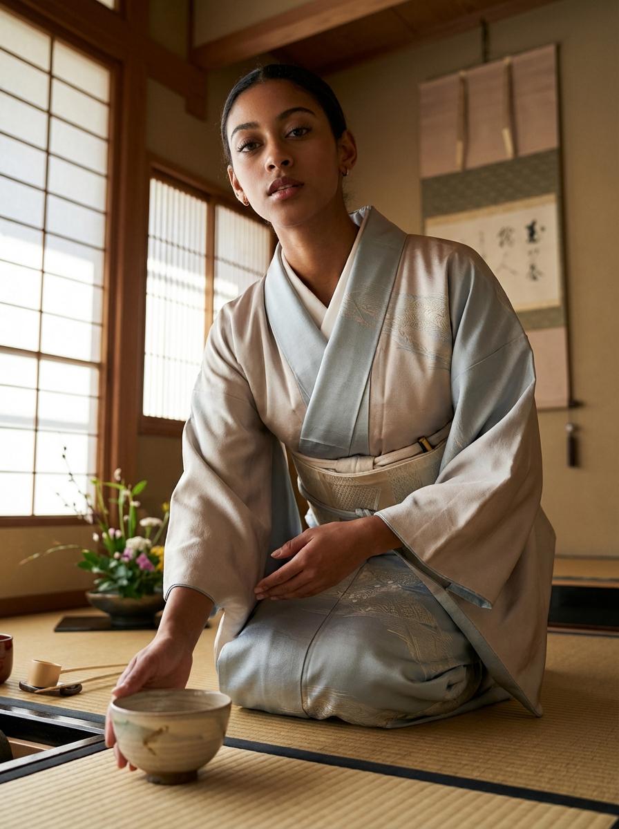 Japanese Tea Room Seiza Kimono Tea Bowl Ikebana