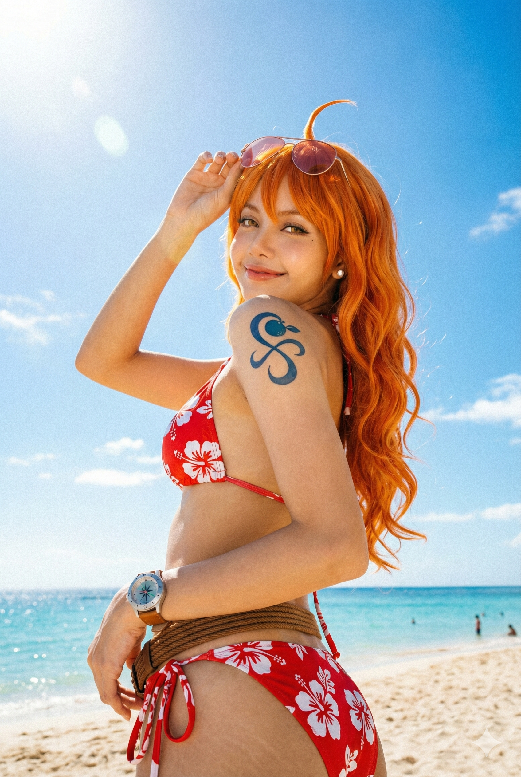 Nami Cosplay Tropical Beach Low Angle