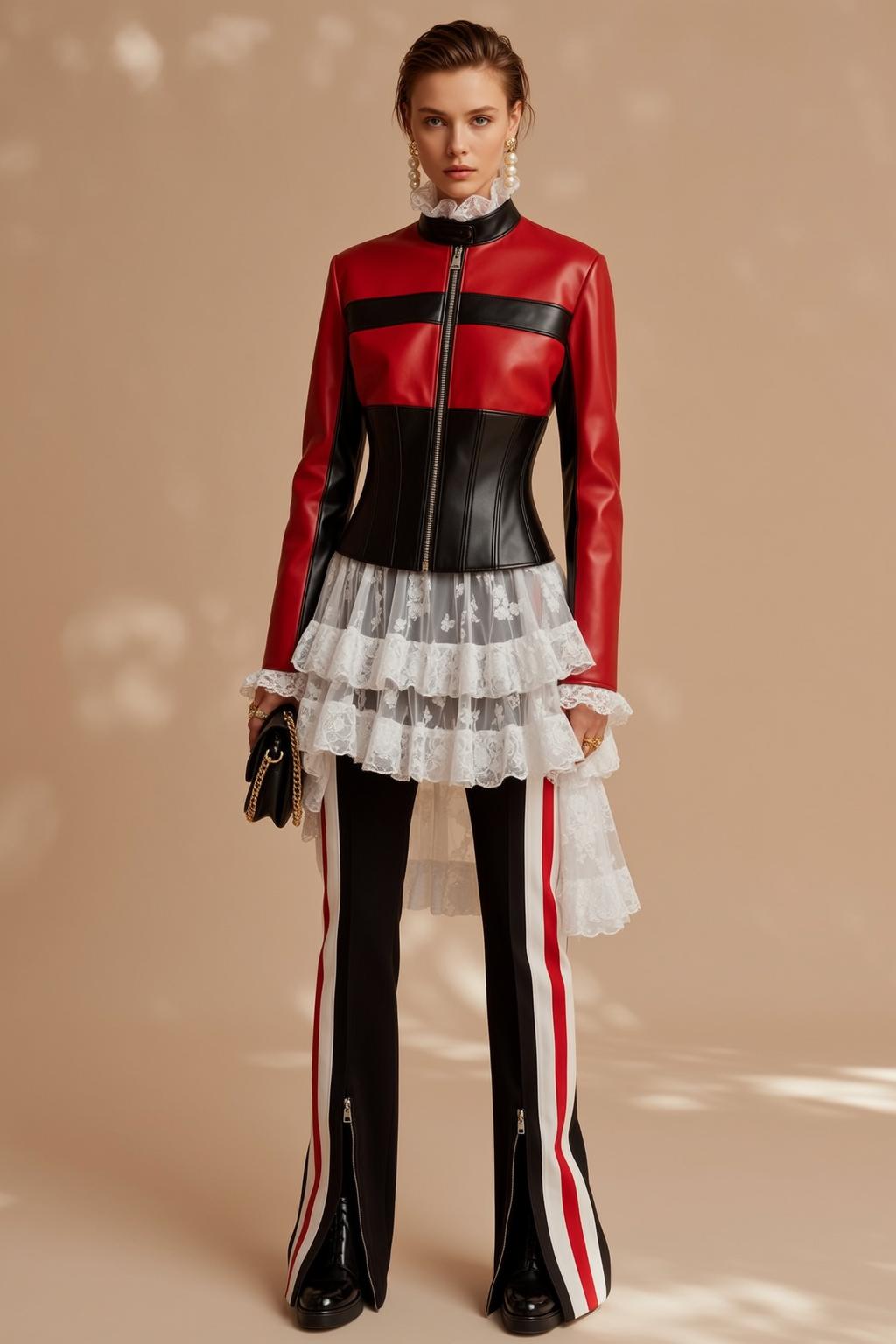 Red Black Leather Jacket Studio reference photo