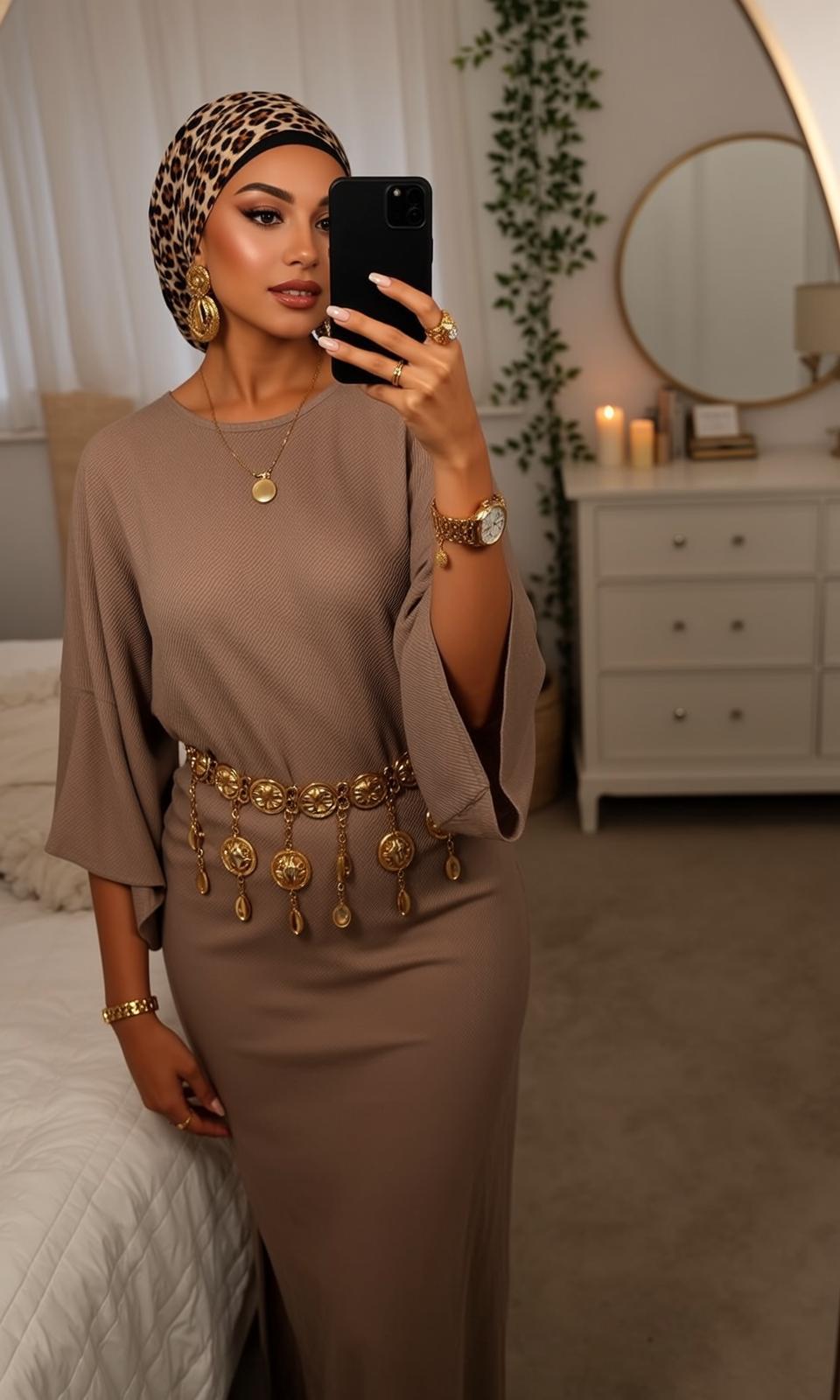 Taupe Dress Gold Chain Belt reference photo