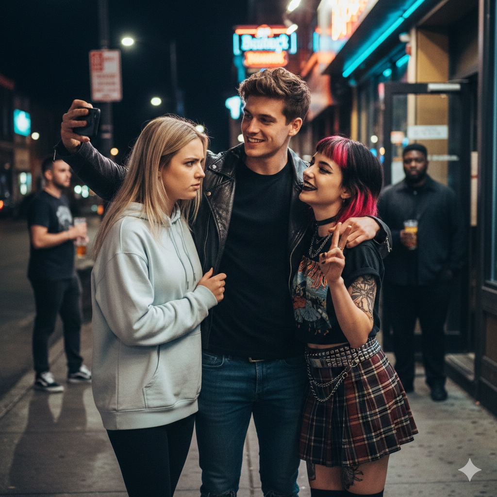 Night City Sidewalk Selfie Realistic