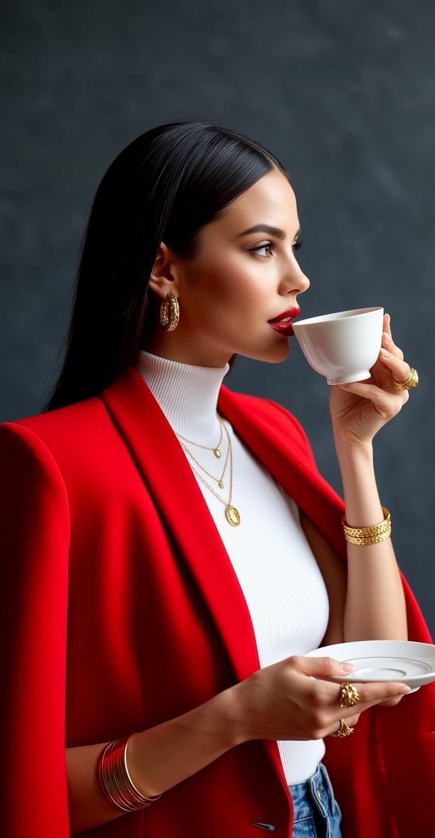 Luxury Long Dark Straight Fair White Turtleneck reference photo